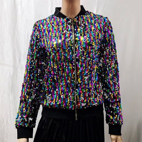 Damen Glamouröse Pailletten Bomberjacke