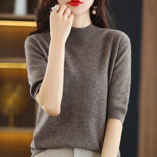 Damen Kurzärmeliger Feinstrick-Pullover mit halbem Rollkragen Shop Nory