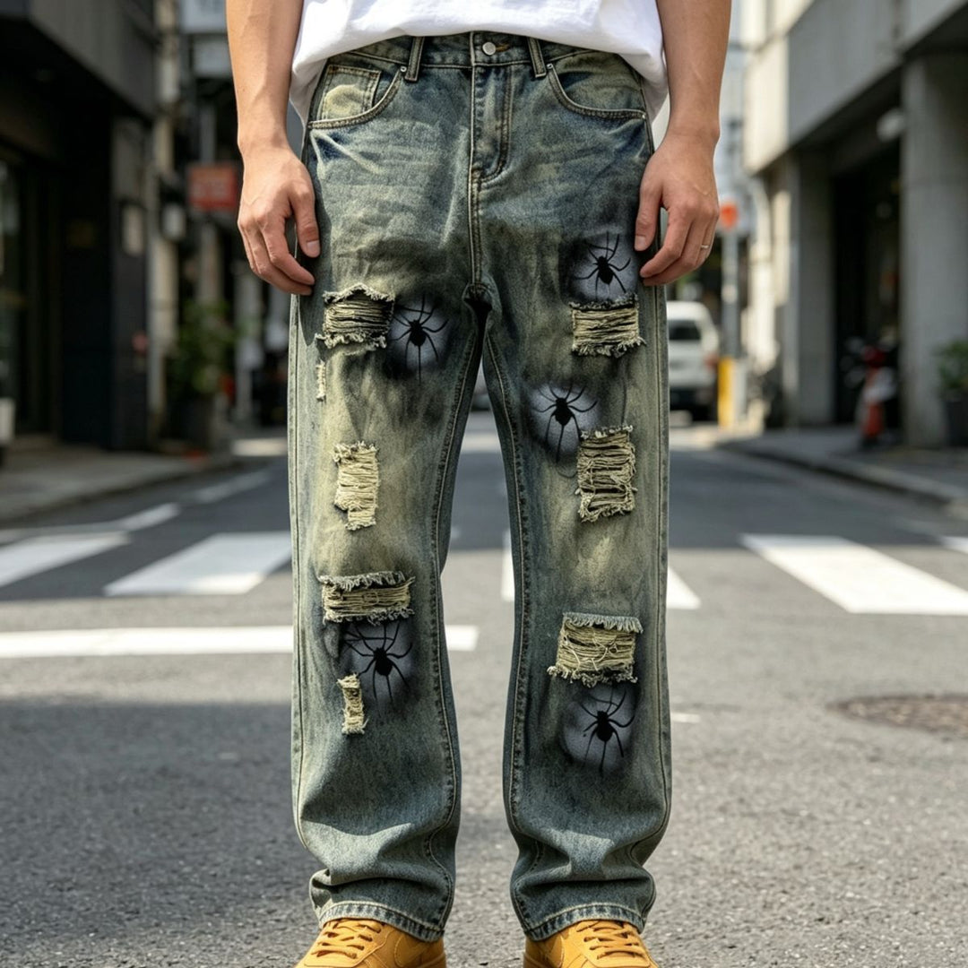 Herren Lässige Ripped Baggy-Jeans Shop Nory