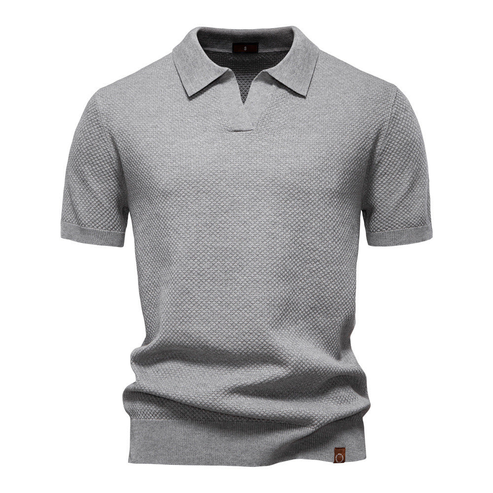 Herren nan strukturiertes Feinstrickpoloshirt mit offenem Reverskragen