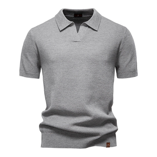 Herren nan strukturiertes Feinstrickpoloshirt mit offenem Reverskragen