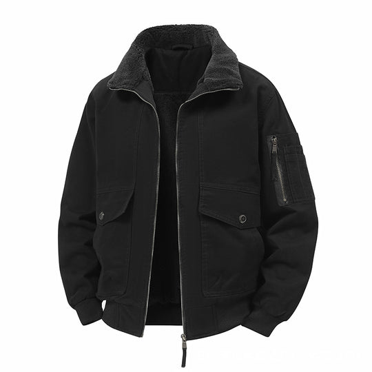 Herren Militärisch inspirierte Thermo-Bomberjacke mit Teddy‑Futter, Ärmeltasche und Druckknopf‑Klappentaschen Shop Nory