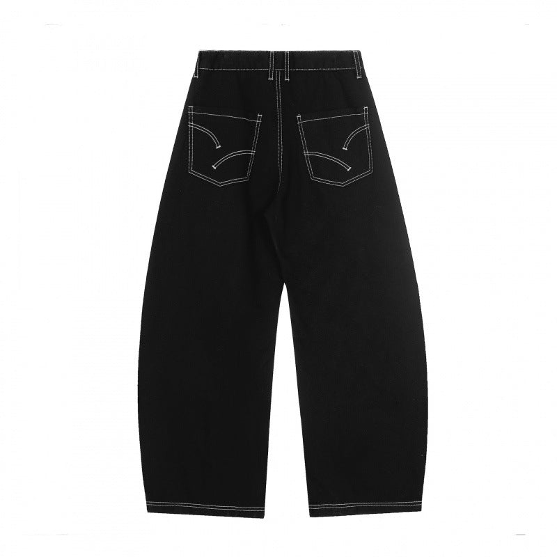 Damen Weite Cropped Ballon-Jeans mit hohem Bund und sichtbaren Kontrastnähten Shop Nory