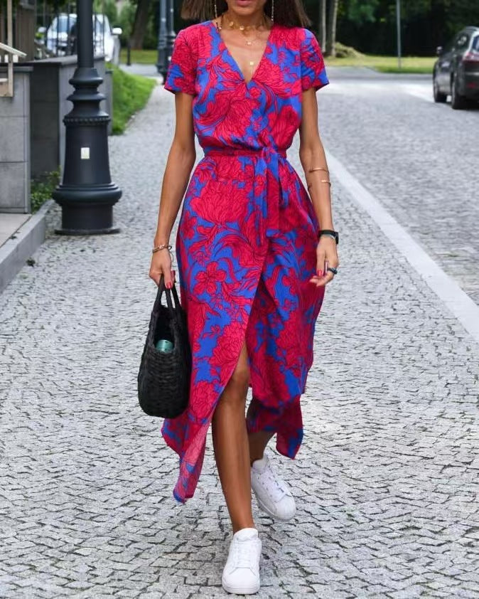 Damen Maxikleid mit Polka-Dots und seitlichem Schlitz