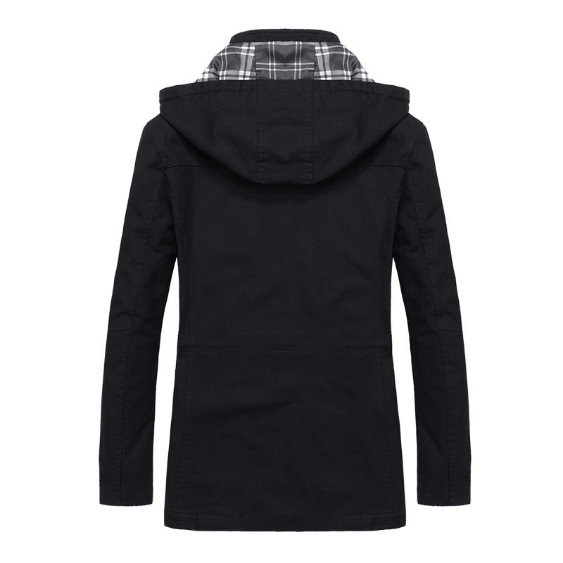 Herren Canvas-Fieldparka mit Kapuze, kariertem Innenfutter und Multifunktionstaschen Shop Nory