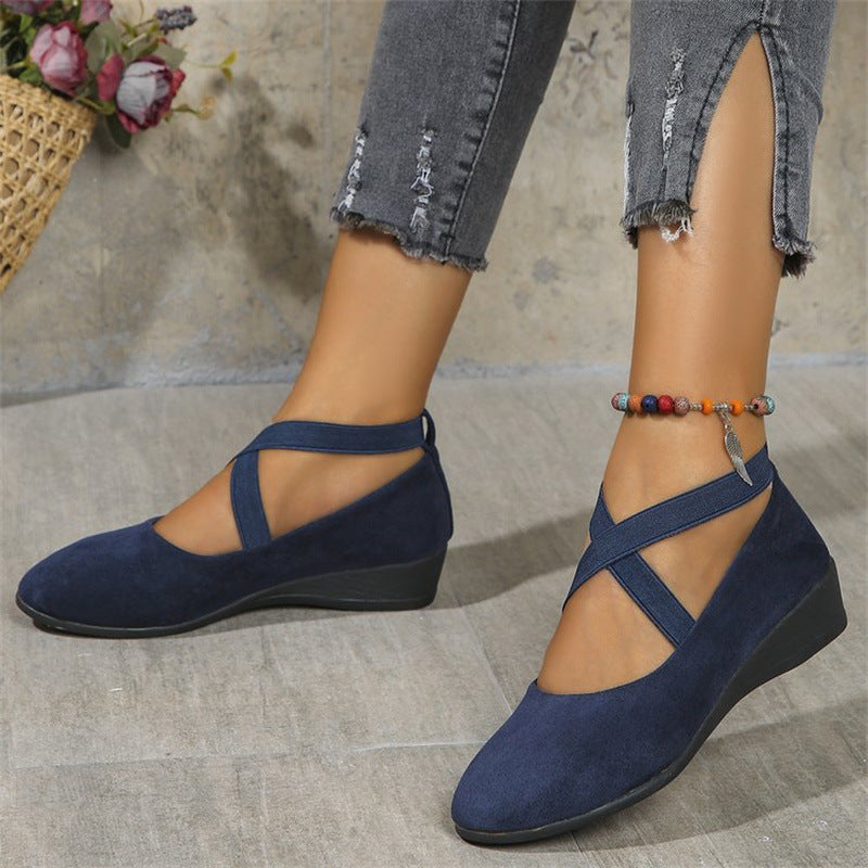 Damen elegante Wedge-Pantoletten mit überkreuzten Riemen und komfortablem Fußbett