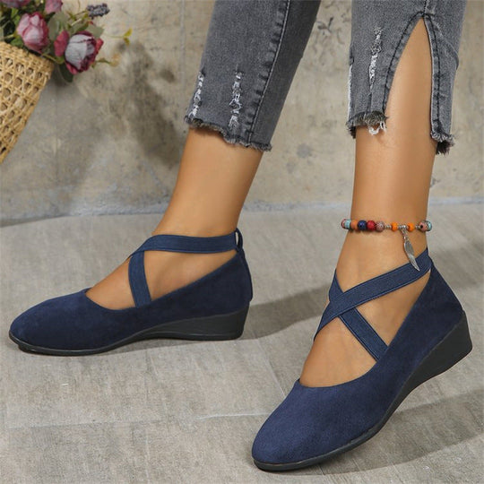 Damen elegante Wedge-Pantoletten mit überkreuzten Riemen und komfortablem Fußbett