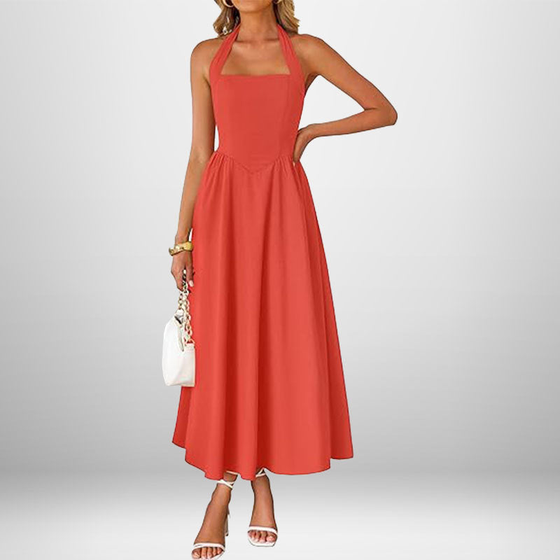 Cross Back O-Hals Maxikleid Leinen
