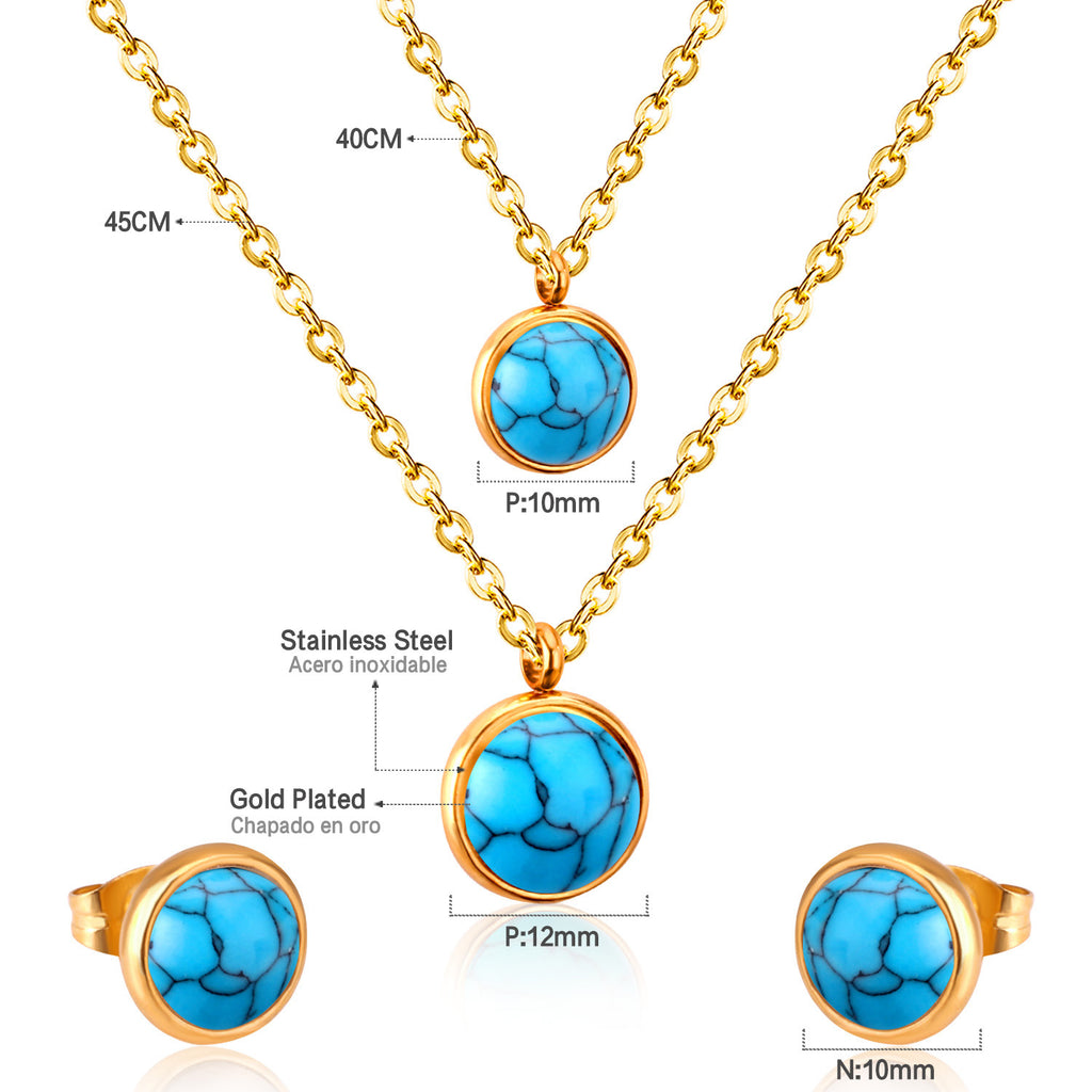 Damen Halskette und Ohrringe Set mit türkisfarbenen Zirkonia-Shop Nory