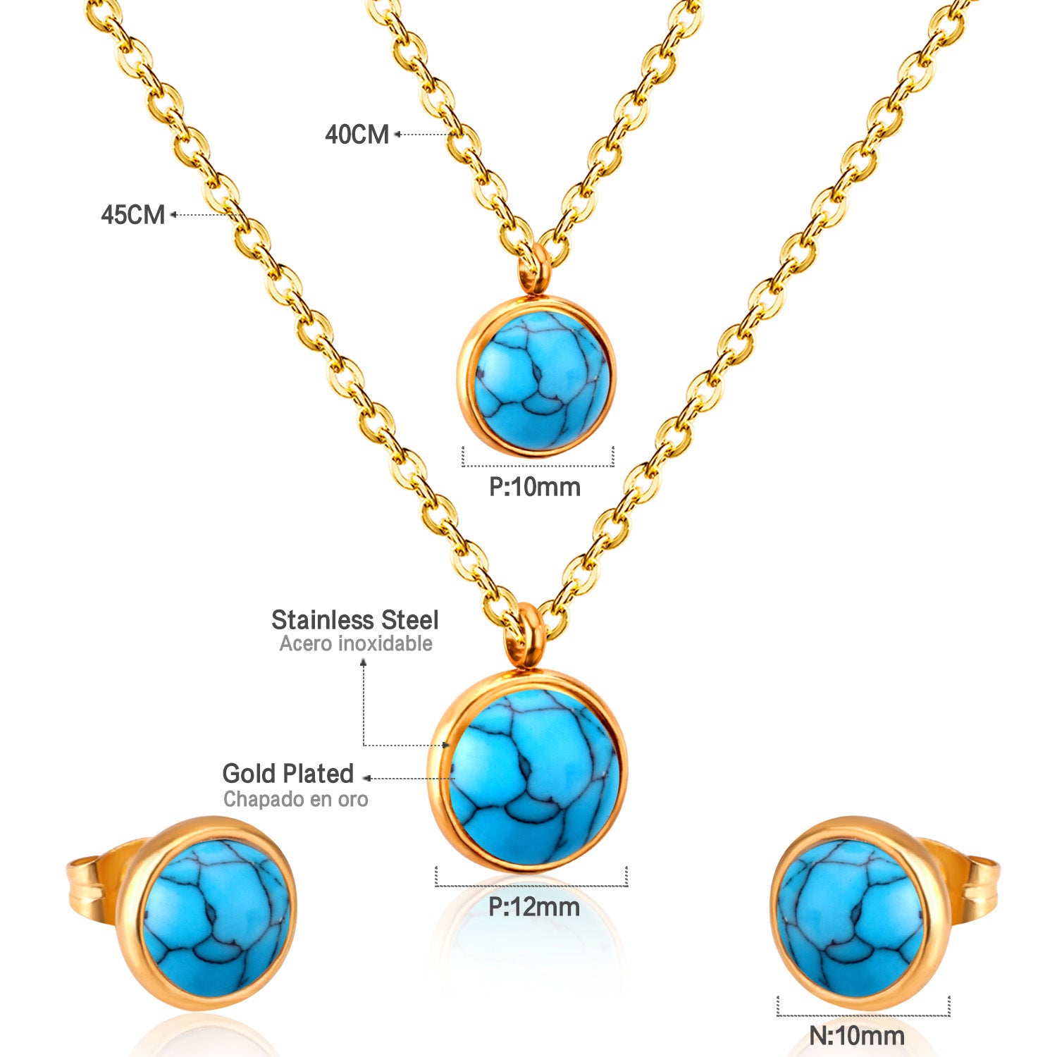 Damen Halskette und Ohrringe Set mit türkisfarbenen Zirkonia-Shop Nory