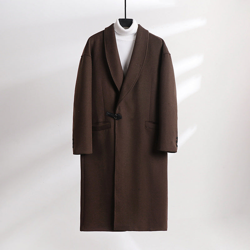 Herren Bodenlanger Wollmix-Mantel mit weitem Schalkragen und dekorativem Knebelverschluss Shop Nory