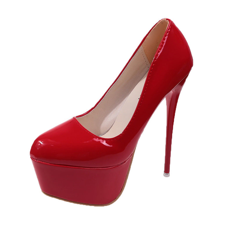 Damen Plateau-Pumps mit glänzendem Obermaterial und hohem Stiletto-Absatz
