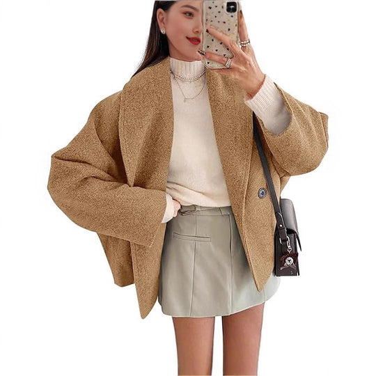 Damen nan oversized Teddyjacke mit großem Schalkragen und Ein-Knopf-Verschluss Shop Nory