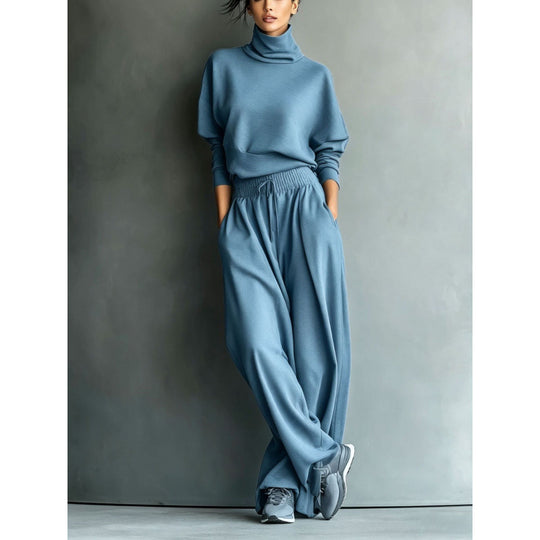 Damen Rollkragen-Loungewear-Set mit Oversize-Oberteil und weitem Gummibund-Hose Shop Nory