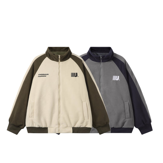 Unisex Boxy-Fleecejacke mit Frontreißverschluss, Stehkragen und Pattentaschen Shop Nory