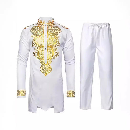 Herren elegantes Set mit kunstvoller Stickerei und bequemen Hosen Shopnory