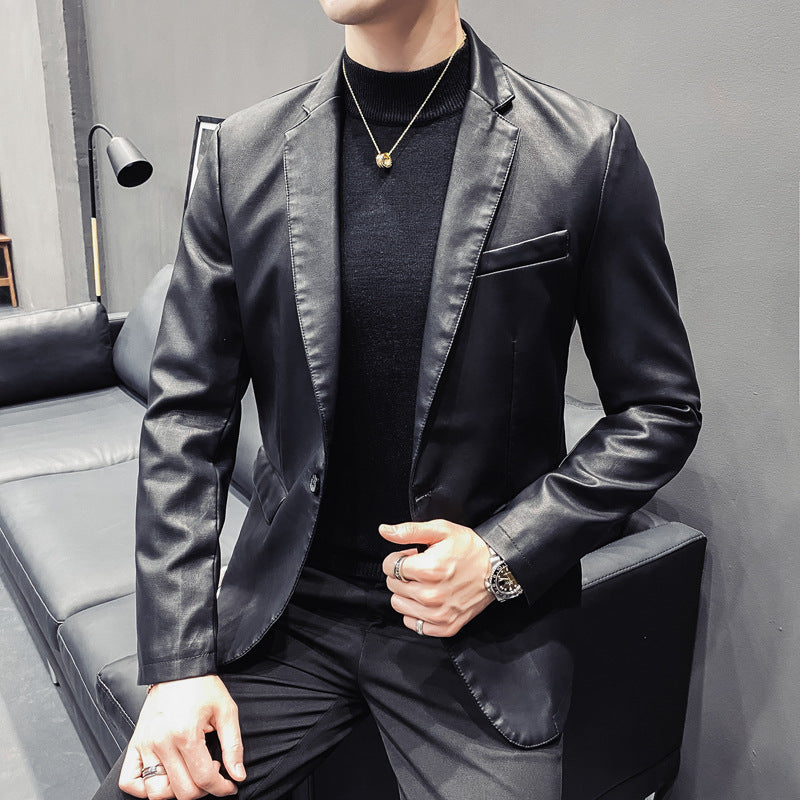 Herren Slim-Fit Lederblazer mit taillierter Silhouette und klassischem Reverskragen Shop Nory
