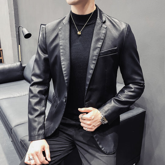 Herren Slim-Fit Lederblazer mit taillierter Silhouette und klassischem Reverskragen Shop Nory