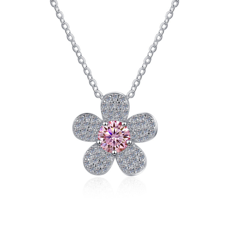 Damen Halskette mit floralen Anhänger und funkelnden Kristallen Shop Nory