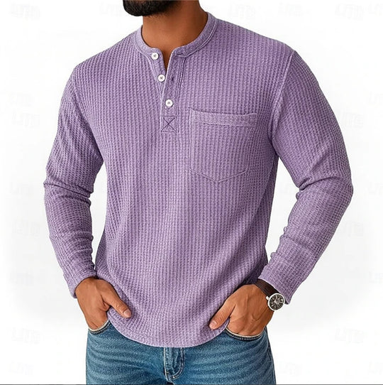 Herren Langarm Henley mit Waffelstruktur und Brusttasche thermisches Langarmshirt Shop Nory
