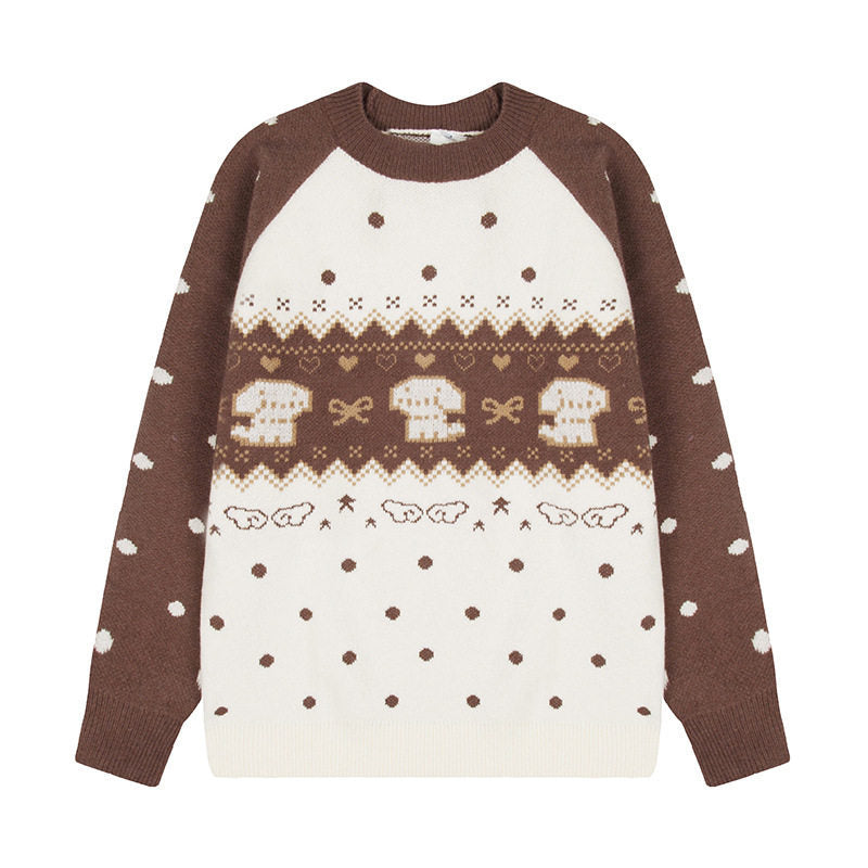 Damen Strickpullover mit Norwegermuster, Raglanärmeln und Rundhalsausschnitt Shop Nory