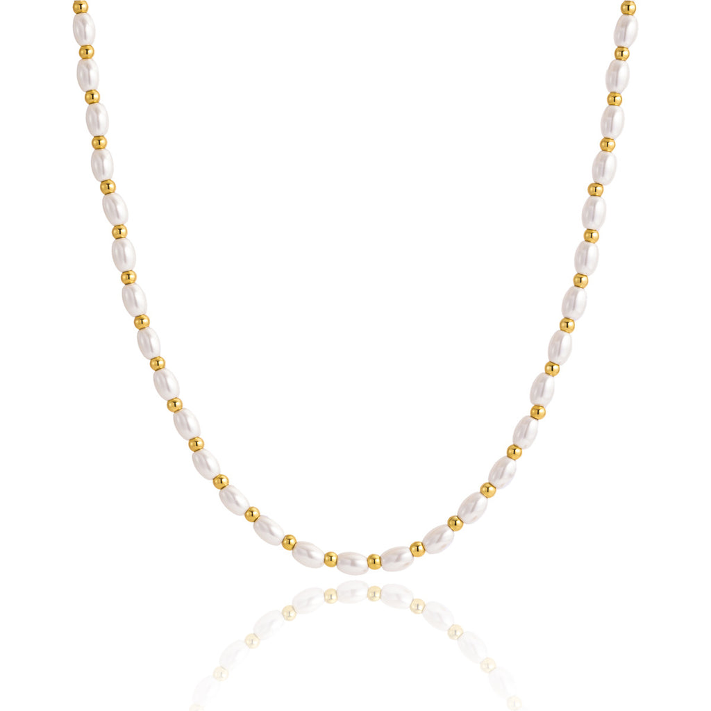 Damen Elegante und modische Halskette mit Perlen und goldfarbener Veredelung Shop Nory