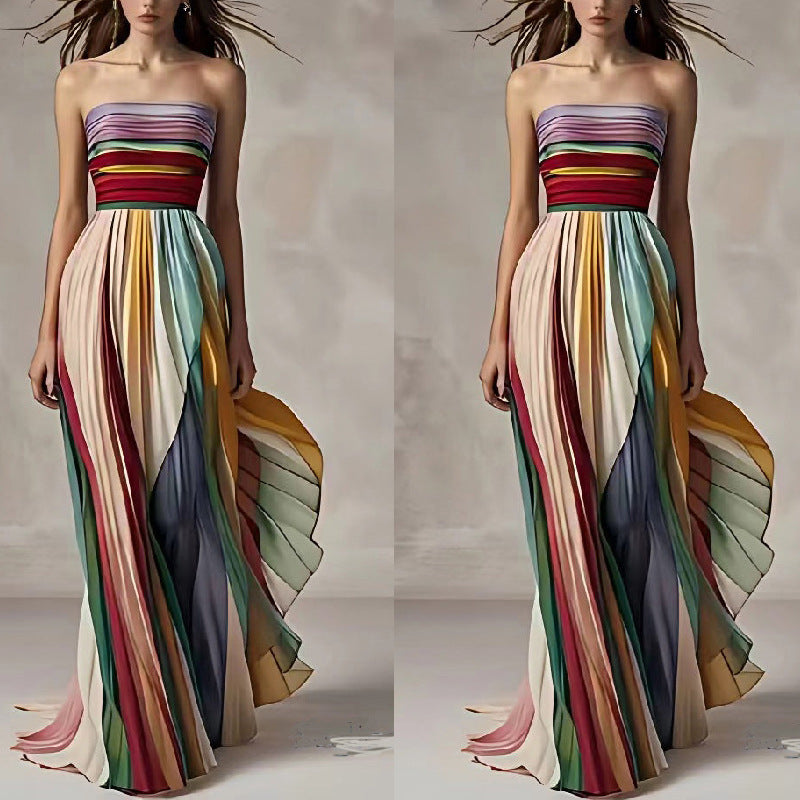 Damen Maxikleid mit Schwingenden Falten und Elegantem Bandeau-Ausschnitt