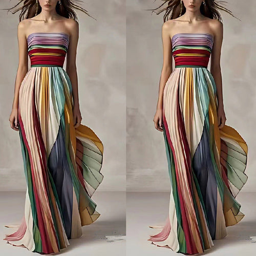 Damen Maxikleid mit Schwingenden Falten und Elegantem Bandeau-Ausschnitt