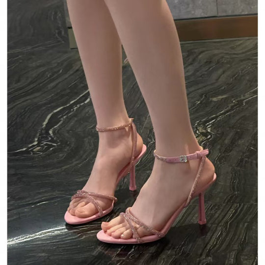 Damen Glitzernde Riemchen‑Stiletto‑Sandalette mit Knöchelriemen und filigranen Strassbesätzen Shop Nory
