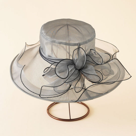 Damen Eleganter Sonnenhut mit Feiner Netzstruktur und Romantischen Schleifenelementen