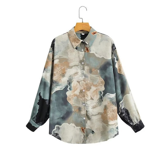 Damen Seidenoptik-Hemdbluse mit abstraktem Print und Oversize-Schnitt Shop Nory