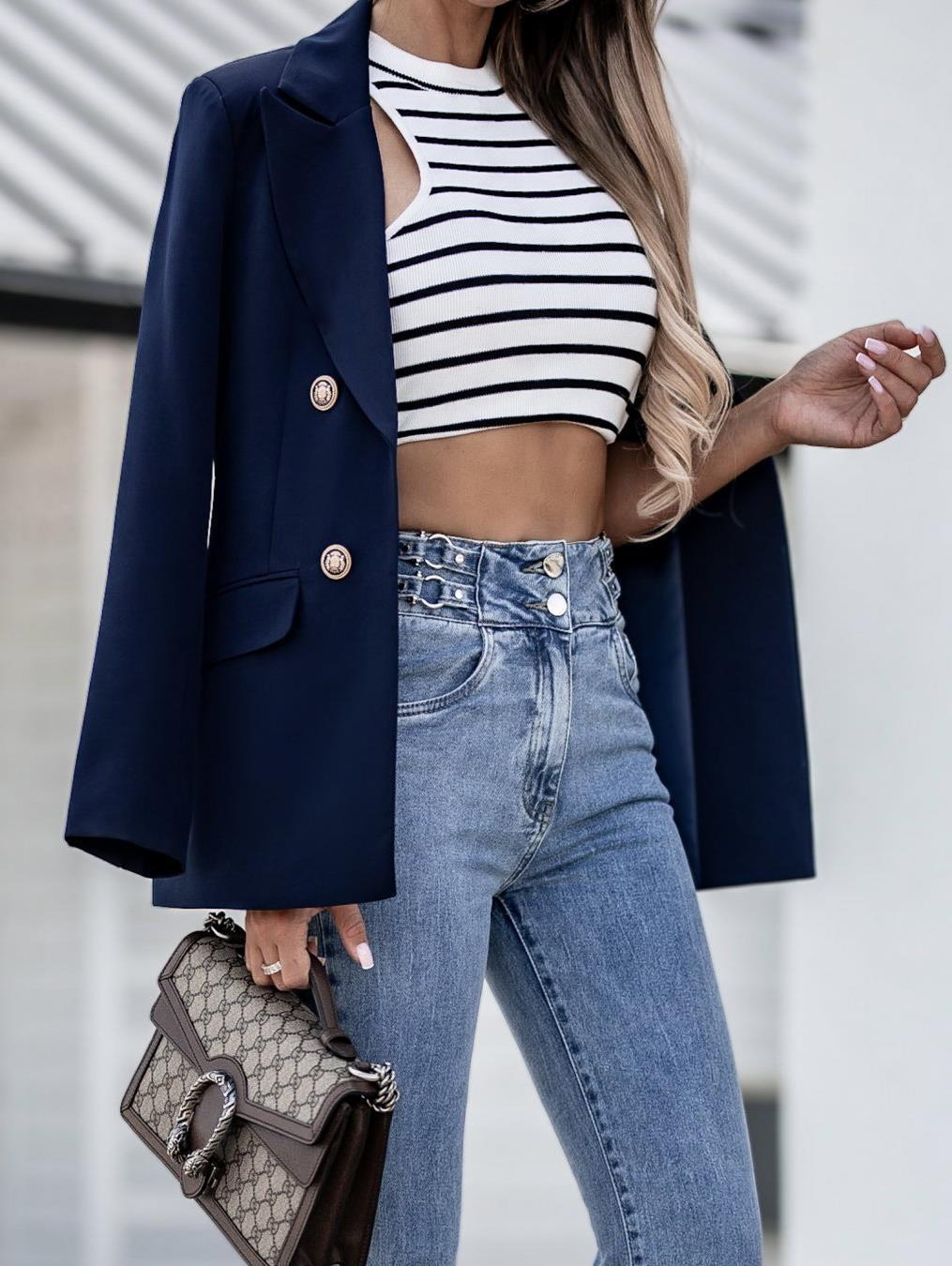 Damen Eleganter taillierter Blazer mit doppelter Knopfleiste und vielseitigem Schnitt