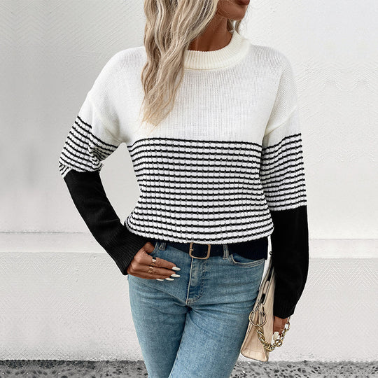 Damen Modischer Strickpullover mit Blockstreifen Shop Nory