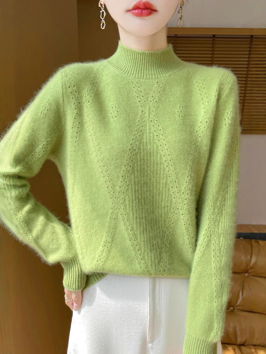 Damen Leichter Mockneck-Feinstrickpullover mit Ajour-Chevron und kaschmirweichem Finish Shop Nory