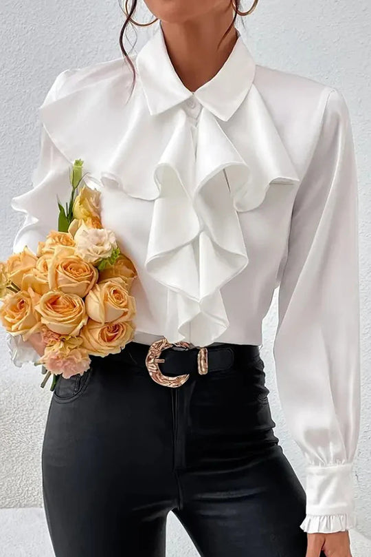 Damen Elegante Rüschenbluse mit Volants, Hemdkragen und Manschetten Shop Nory