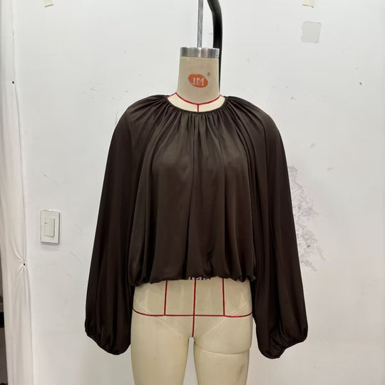 Damen Plissiertes Oversize-Blusenshirt mit weiten Ballonärmeln Shop Nory