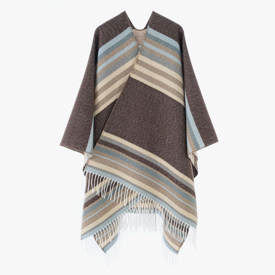 Damen Gestreifter Wollmix-Poncho mit Fransensaum Shop Nory