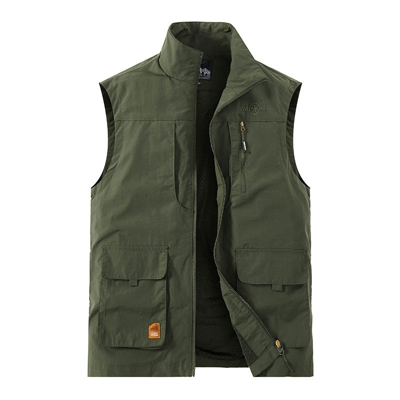 Herren Leichte Utility-Weste mit Stehkragen, Frontklappentaschen und Brustreißverschluss Shop Nory