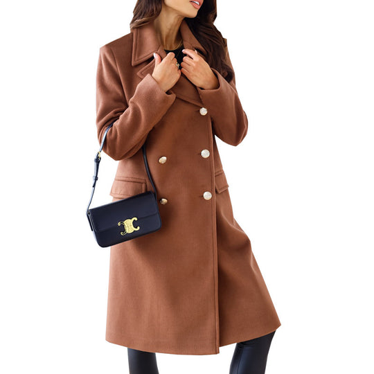Damen Eleganter zweireihiger Wollmixmantel mit taillierter Silhouette und dekorativen Metallknöpfen Shop Nory