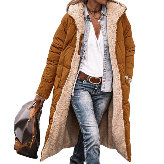 Damen lange, gefütterte Winterjacke mit Fleece-Futter