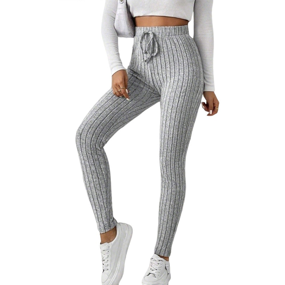Damen gerippte Highwaist-Stricklegging mit Tunnelzug, elastischer Bund und figurbetonter Skinny-Passform Shop Nory
