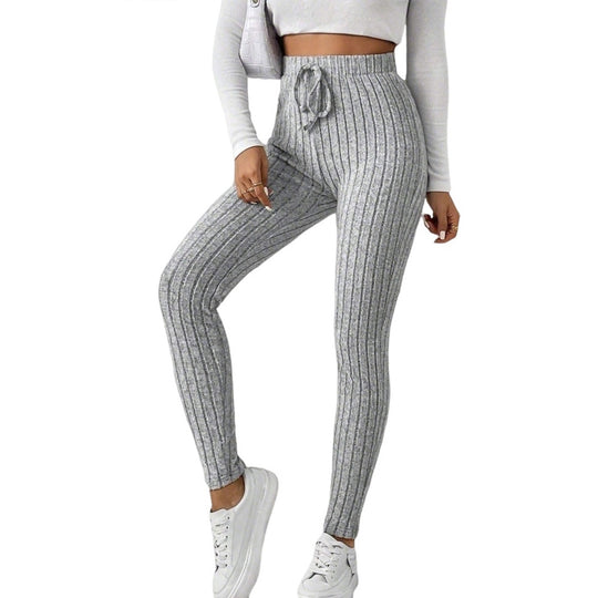 Damen gerippte Highwaist-Stricklegging mit Tunnelzug, elastischer Bund und figurbetonter Skinny-Passform Shop Nory