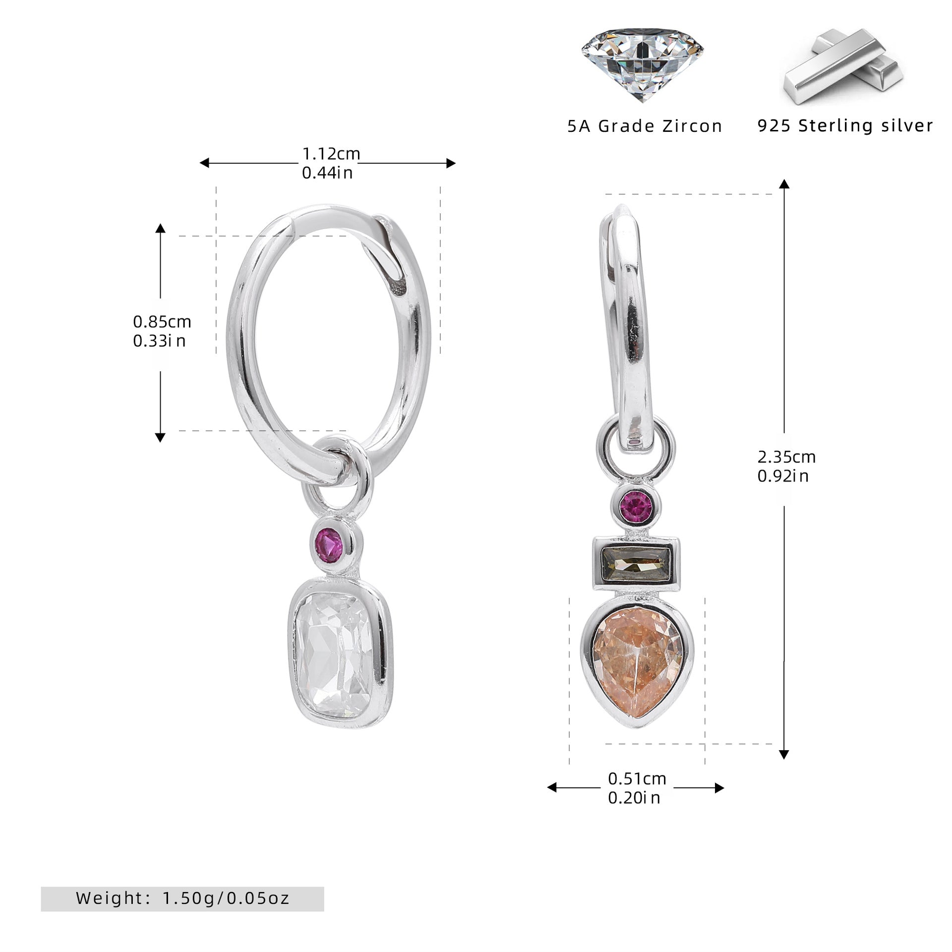 Damen Ohrhänger mit bunten Zirkonia-Elementen und hochwertigem 925 Sterling Silber Shop Nory