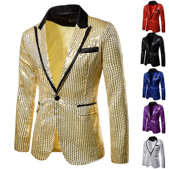 Herren Pailletten-Sakko mit kontrastierendem Revers und taillierter Silhouette Shop Nory