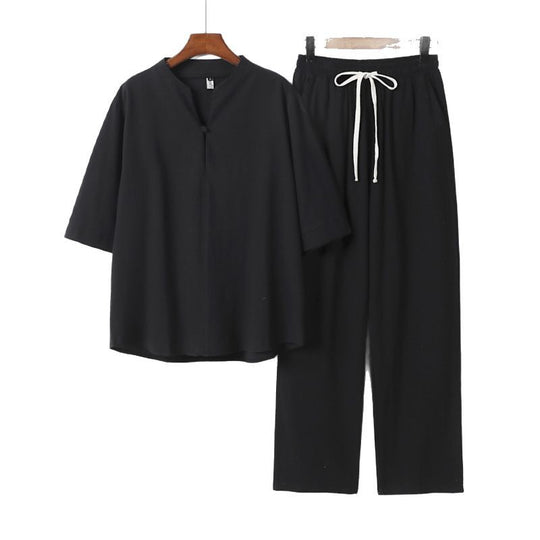 Unisex Lockeres Lounge-Set mit Stehkragen-Halbarmshirt und Elastischer Bundhose Shop Nory