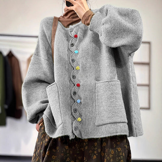 Damen Oversized Strickcardigan mit Zierknopfleiste und aufgesetzten Taschen Shop Nory