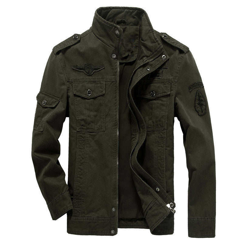 Herren Canvas-Fieldjacke im Pilotenstil mit Stehkragen, Utility-Taschen und Abzeichenapplikationen Shop Nory