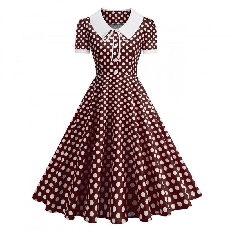 Damen Retro Maxikleid mit Kragen und Punkten