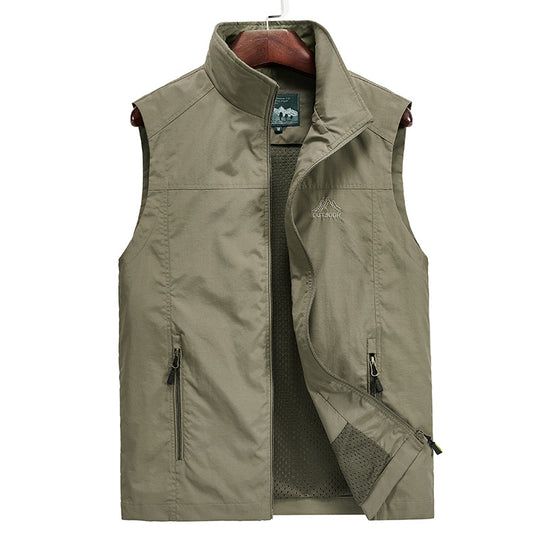 Herren Leichte atmungsaktive Outdoor-Utility-Weste mit Stehkragen, Reißverschlusstaschen und Mesh-Innenfutter Shop Nory