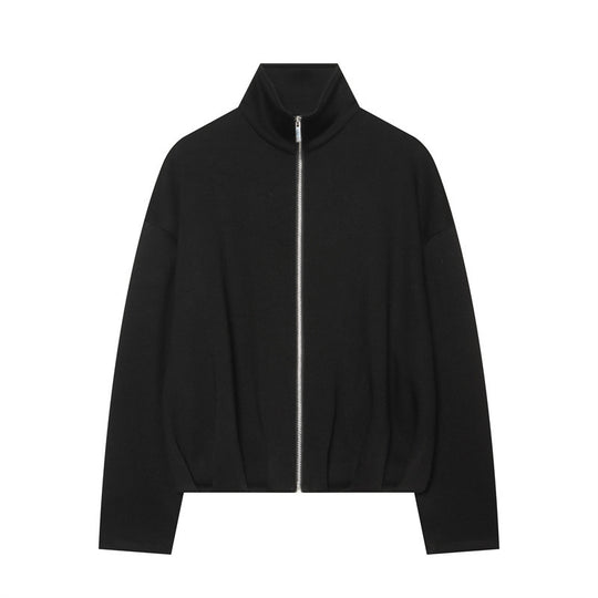 Damen Boxy Cropped Stehkragen‑Strickjacke mit durchgehendem Reißverschluss und überschnittener Schulter Shop Nory